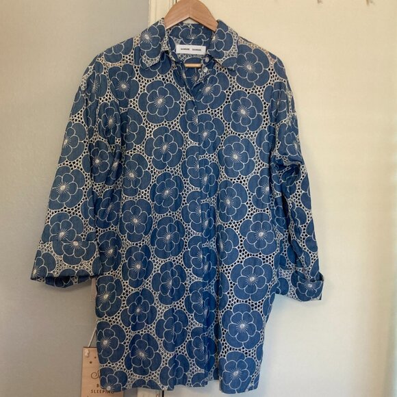 Samsoe oversized Jimea button-down denim embroidered top, sz. XS/S - Picture 1 of 5